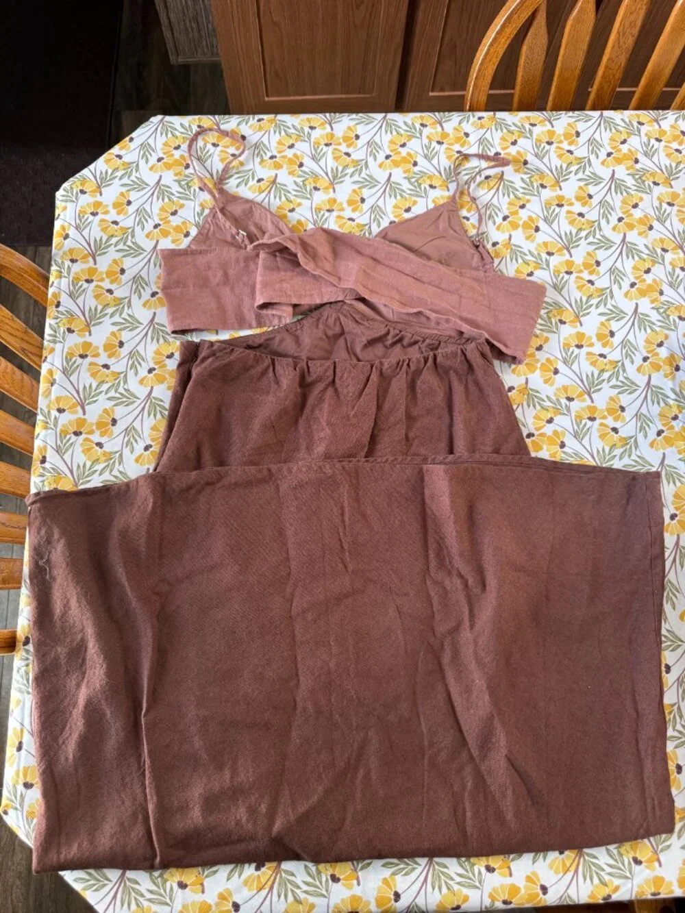 Abercrombie & Fitch Linen Dress Brown Tan Adjustable Straps Women’s L